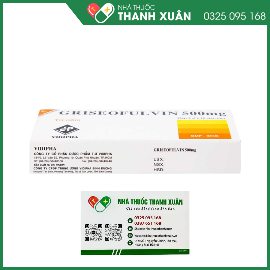 Griseofulvin 500 điều trị các bệnh nấm da, tóc và móng